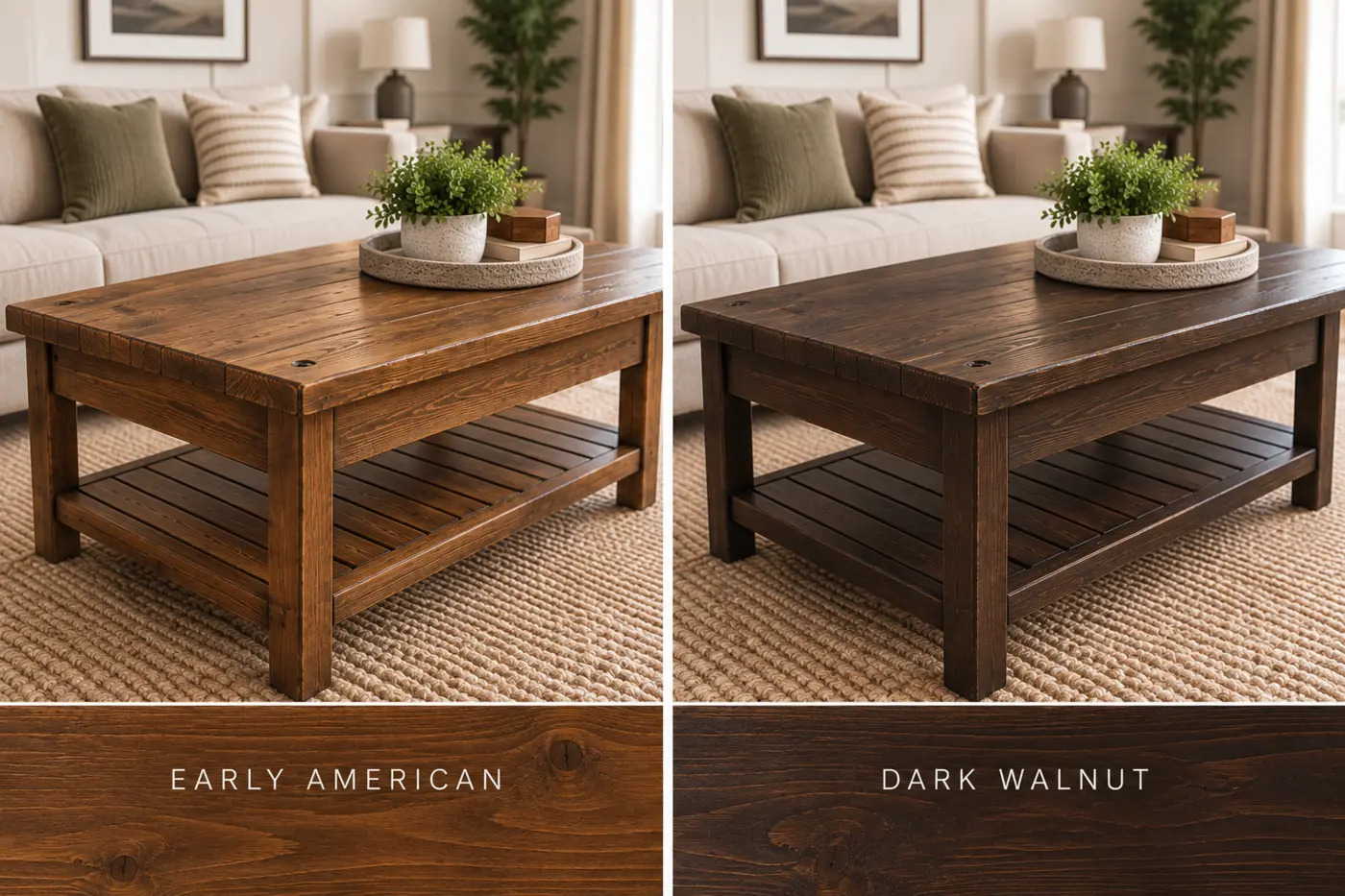Early American and Dark Walnut coffee-table finish options